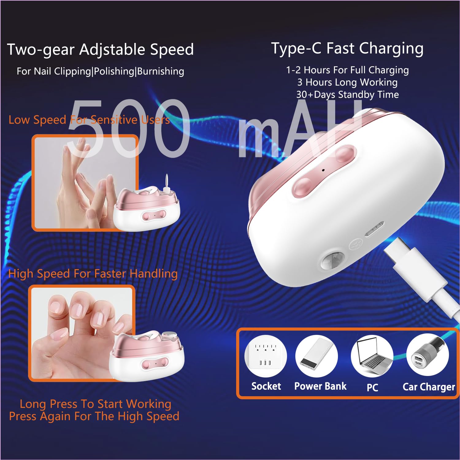 Electric nail clipper in use